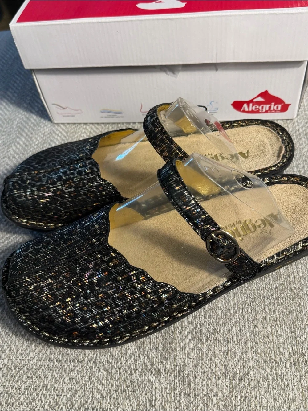 Alegria Tuscany size 9 Wide uS 9W EU 39W Size Leopard Print New In Box Shimmer